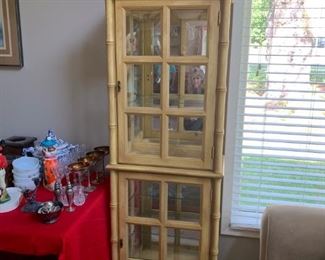 #9 Wood (yellow bamboo look) 2 doors w/4 shelves & light 21x12x71 $125.00