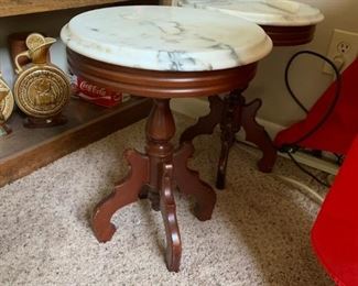 #14 (2) Marble Top Pedistal End Tables 14x18 $45 each $90.00