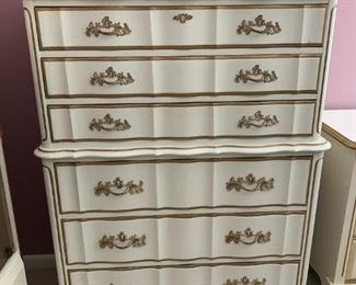 #34 French Provencial Dresser w/9 drawer & Mirror - as is 64x20x33 Mirror 48x35 $100.00
#35 French Provencial Chest of 6 drawers 40x20x52 $125.00
#36 French Provencial Desk w/matching Chair & 4 drawers 45x18x32 $75.00
