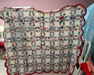 #42 Double Wedding Ring Hand-quilted Quilt $65.00