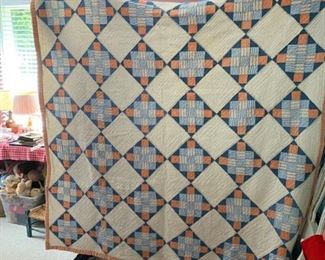 #43 9 patch on point Full Size hand-quilted Quilt $75.00