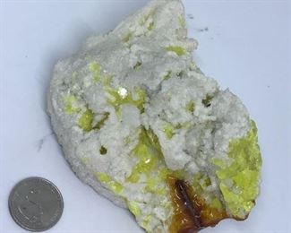 Sulphur Crystals on Aragonite