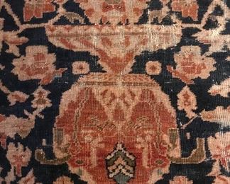 Fabulous, palace sized antique oriental rug with wear, 22’ 7” by 10’ 4”. Priced to sell with enough room in the budget to repair or have made into runners!