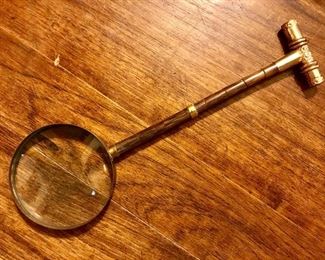 Antique 19th century, 18k gold and faux bamboo magnifying glass, perfect condition, marked by the maker 
