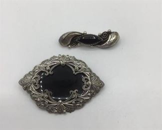 Onyx and Sterling Silver Brooch Pins  https://ctbids.com/#!/description/share/157237