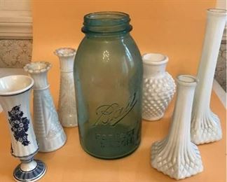 Delft Bud Vase, Ball Jar & Milk Glass https://ctbids.com/#!/description/share/157138