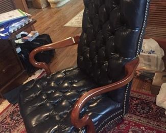 Leather desk chair with swivel and casters