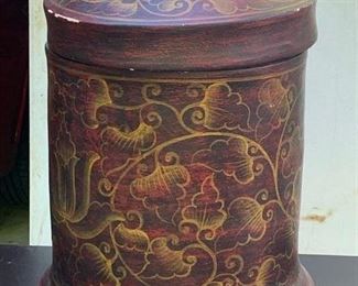 Medium sized Asian highly decorated  container with lid