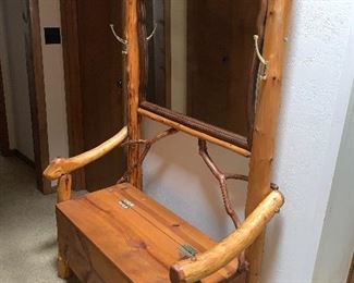 Rustic Log Hall Tree with Bench 