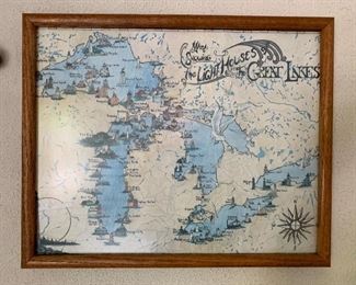 Great Lakes Lighthouses, framed picture