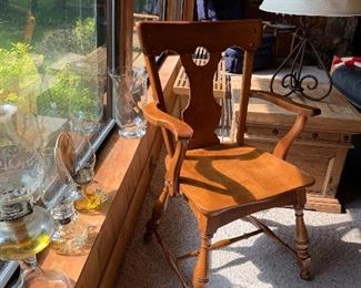 Vintage oil lamps, Vintage side chair and Iron Base lamp