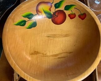 Vintage Wooden Bowl with Cherries