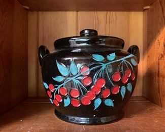 Vintage Pottery Cookie Jar with Cherries