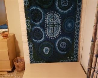 MCM table, latch hook wall hanging