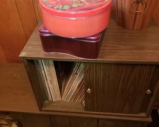 MCM ice bucket, records, storage cabinets