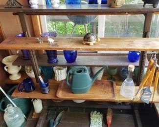 Blue glass vases, more