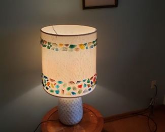 Lamp with hand done colored glass embellishments, end table