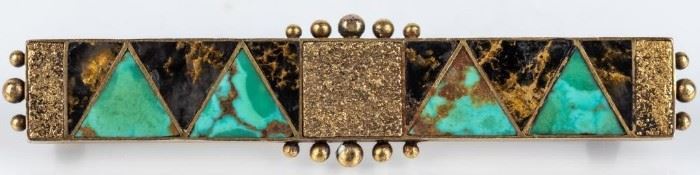 Lot 35 - Jewelry 14kt Gold Shreve & Co. Turquoise Brooch