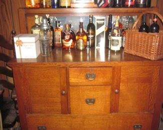 Oak Beveled Mirrored Buffet Sideboard 