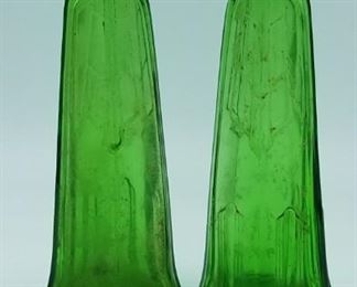 VIntage green glass salt and pepper shakers