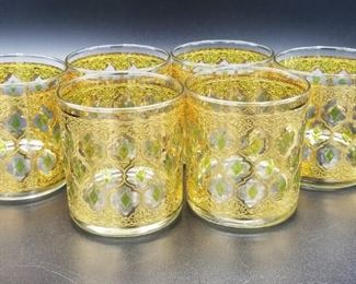 Set of 6 Culver Valencia 22k gold and green highball glasses