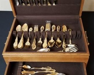 gold-plated stainless flatware set- Baroque Goodinger- service for 8