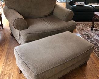 Upholstered chair and a half with ottoman
