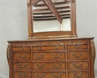 large 12 drawers wood and marble top dresser