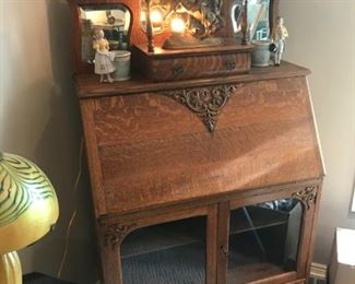 Unique Antique Oak Secretary Bookcase