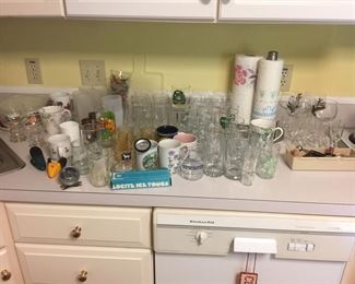 Glassware, paper towel holder, coffee cups