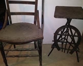 leather seat chair with leather topped table