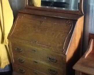 oak secretary with mirror