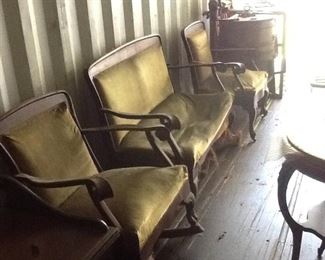 antique tri set.  Loveseat, rocker and wheeled chair.