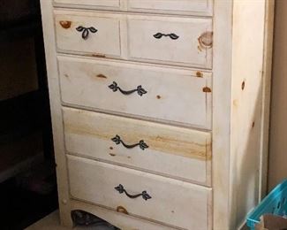 Distressed bedroom chest with matching dresser and  mirror