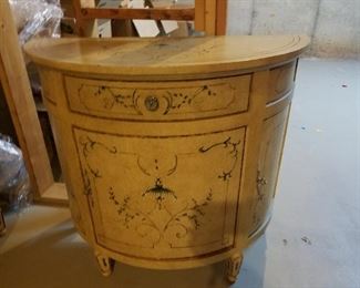 Pair of two matching demi lune tables with drawers