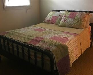 Antique, Jenny Lind-style bed, more than 100 years old. Solid wood, espresso colored stain. Fits a full size mattress and box springs. Bed slats will need to be replaced but the frame is in excellent condition. 