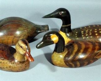 Wood Duck Decoys of Loon, Canadian Goose, Bluebill and Mallard Hen, All Signed by Artist Robert Guntert, Qty 4