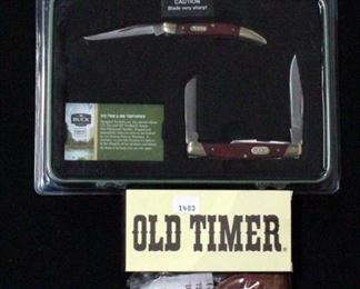 Buck Knife Special Edition Set with 373 Trio and 385 Toothpick in Tin and Old Timer 280T with Leather Case, Both New in Package