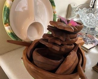 Monkey pod wood salad set