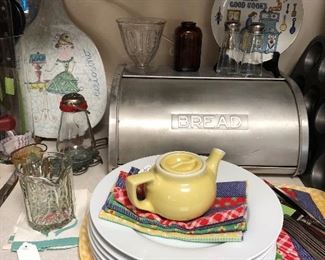 Hall creamer
Mid century aluminum bread box...