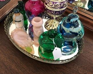 Signed art glass,music box,scent bottles.....