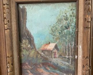 Original oil painting on massonite board, signed Marian