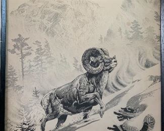 Art print of "Bighorn Ram" by Bill O'Neill, Montana USA pen and pencil artist