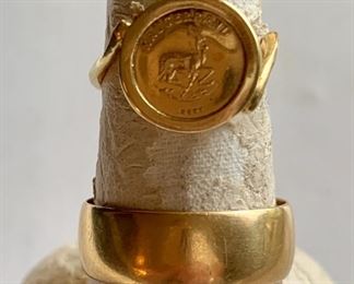 Gold coin ring and wide gold band