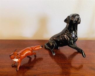 Beswick fox figurine and Creamware lab, England