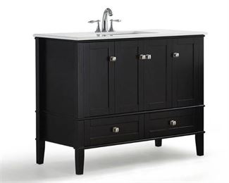Chelsea 42 in. W x 21.5 in. D x 34.7 in H Bath Vanity in Black with Quartz Marble Vanity Top in White with White Basin