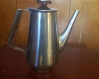 Mid-Century Stainless Steel with Wood Handle Coffee Pot