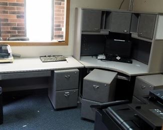 6 Piece Office Desk Set W/Corner Desk 30" x 46" x 108", Work Table, Countertop Storage Cabinet & 2 Drawer Filing Cabinets