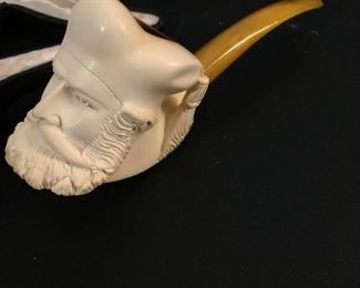 Carved Meerschaum pipe with case