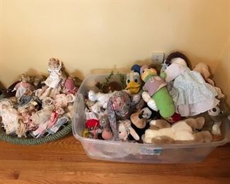 Hundreds of dolls and stuffed animals at this sale.